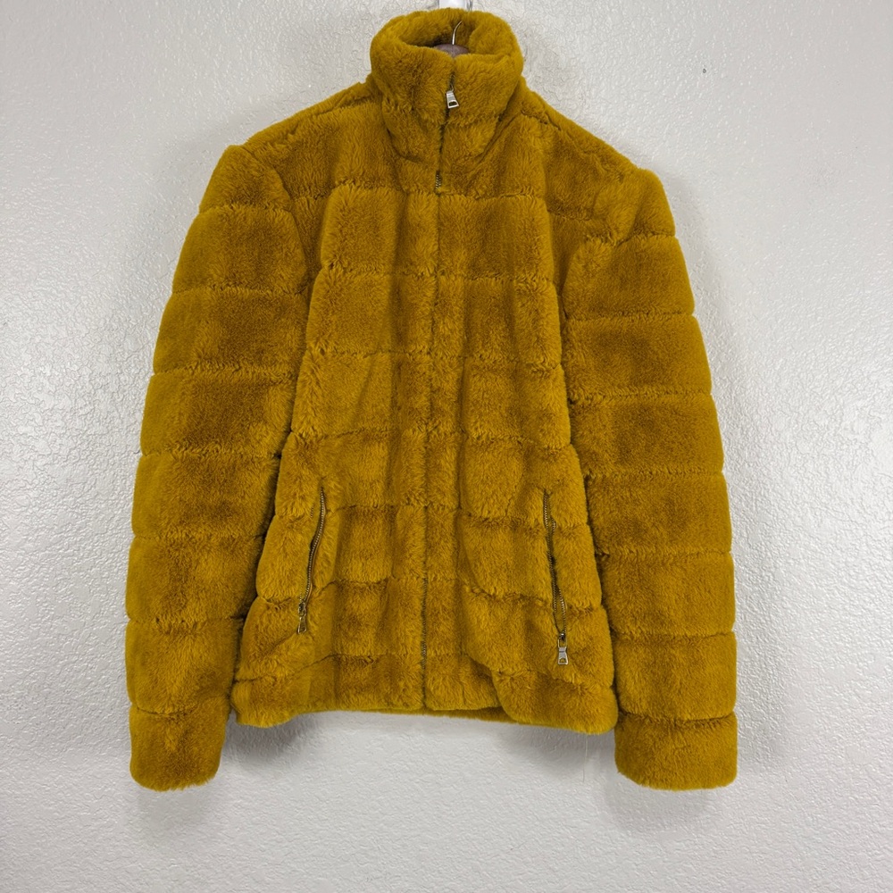 International Concept INC Cozy Yellow Faux Fur Jacket Mob Wife Luxury Money #cc